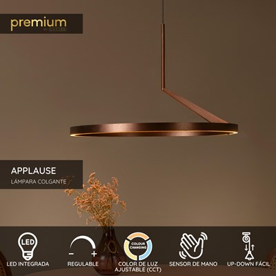 Lucide APPLAUSE - Lámpara colgante - Ø 60 cm - LED Regul. - CCT - 1x32W 2700K/4000K - Sensor de movimiento de mano - Café | Premium